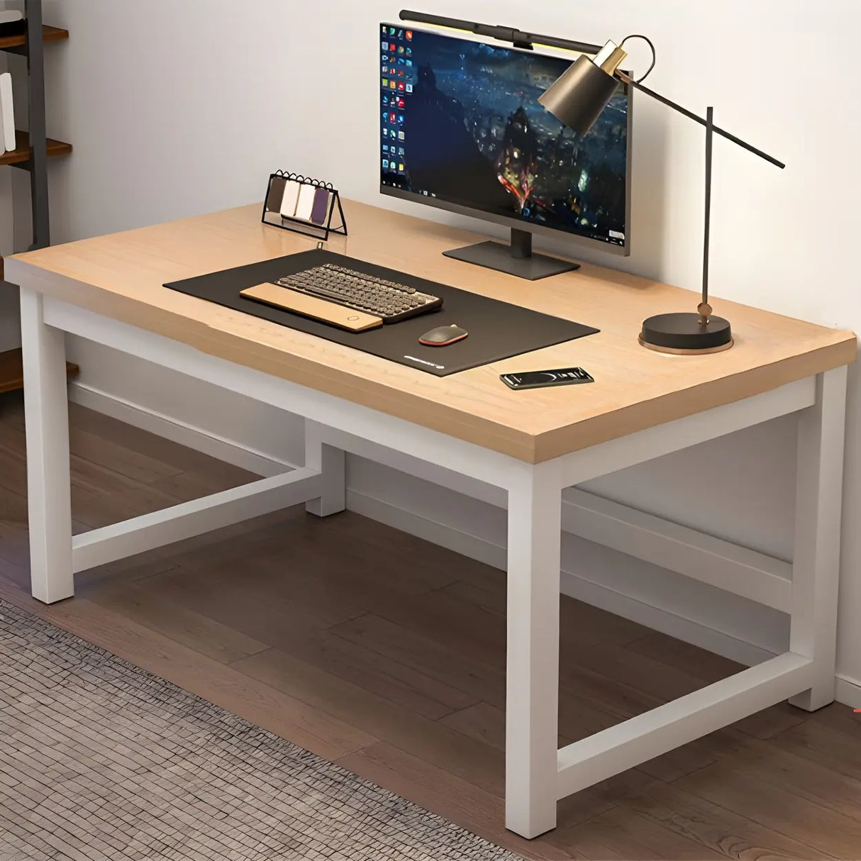 Industrial Brown Manufactured Wood H-Shape Gaming Desk Image - 5