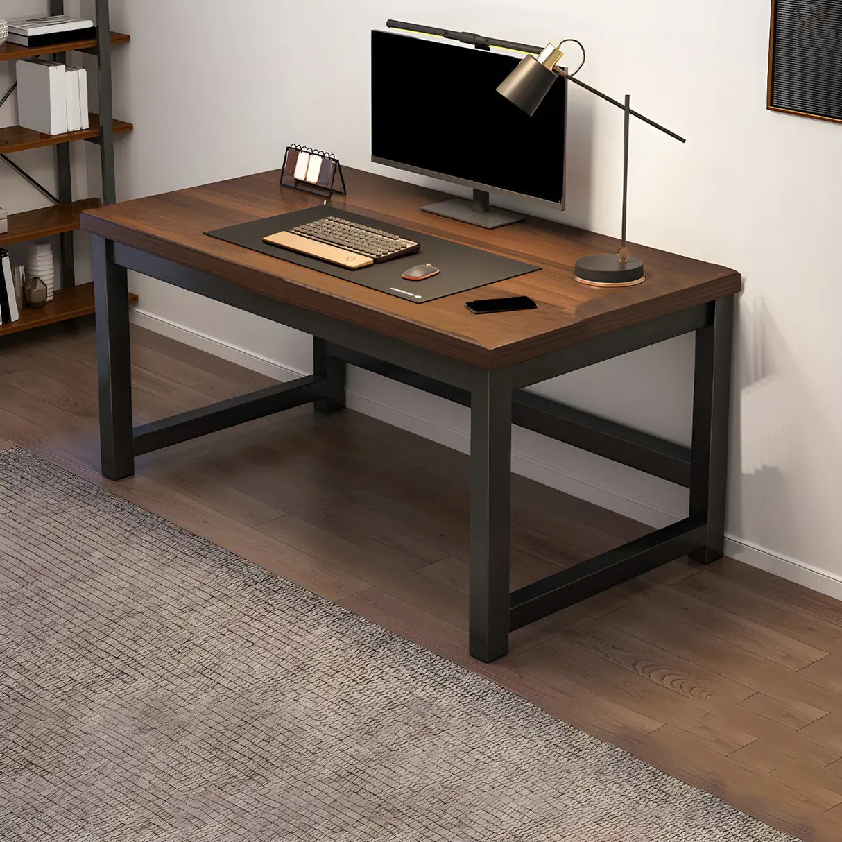 Industrial Brown Manufactured Wood H-Shape Gaming Desk Image - 7