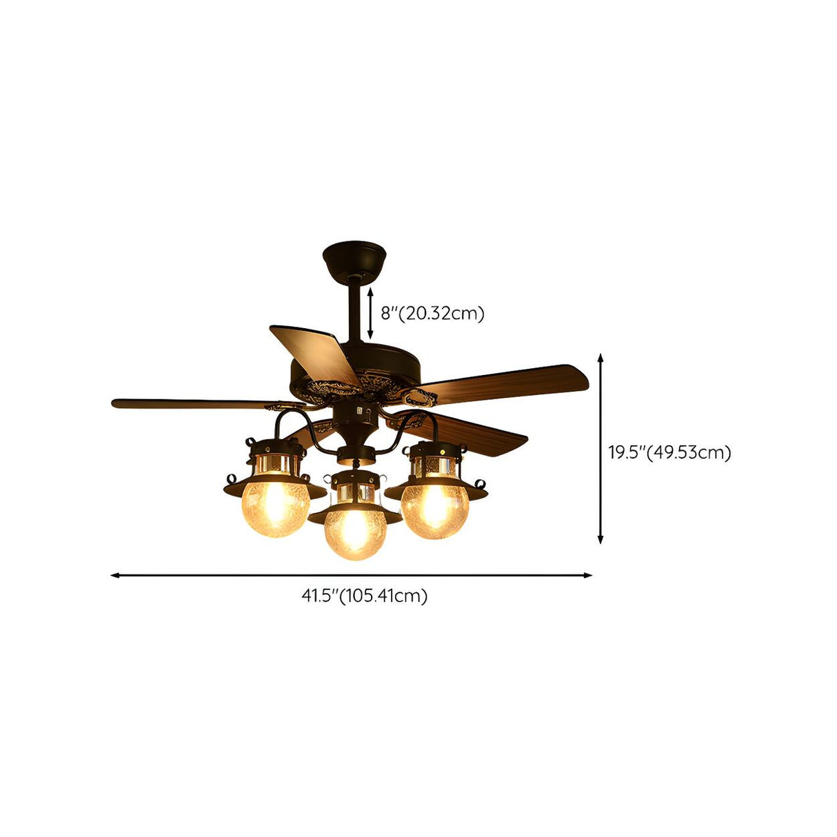 Industrial Brown Wood 5 Blades Ceiling Fan with Light