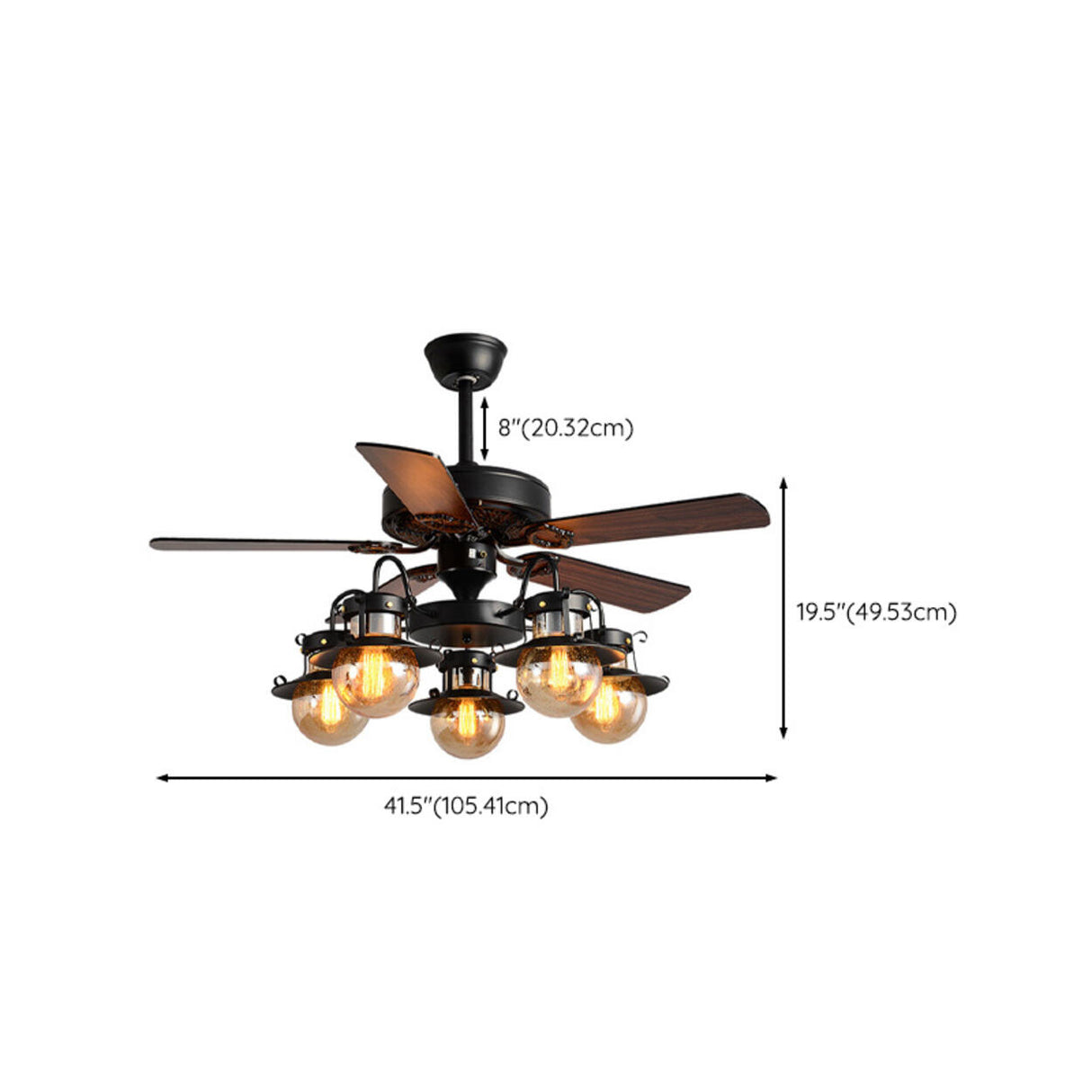Industrial Brown Wood 5 Blades Ceiling Fan with Light Image - 12