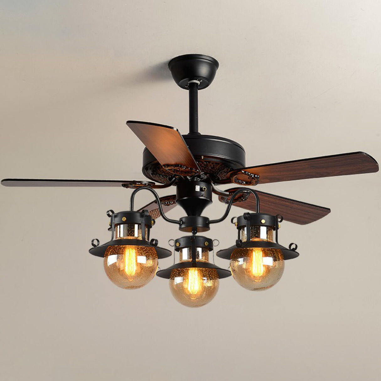 Industrial Brown Wood 5 Blades Ceiling Fan with Light Image - 4