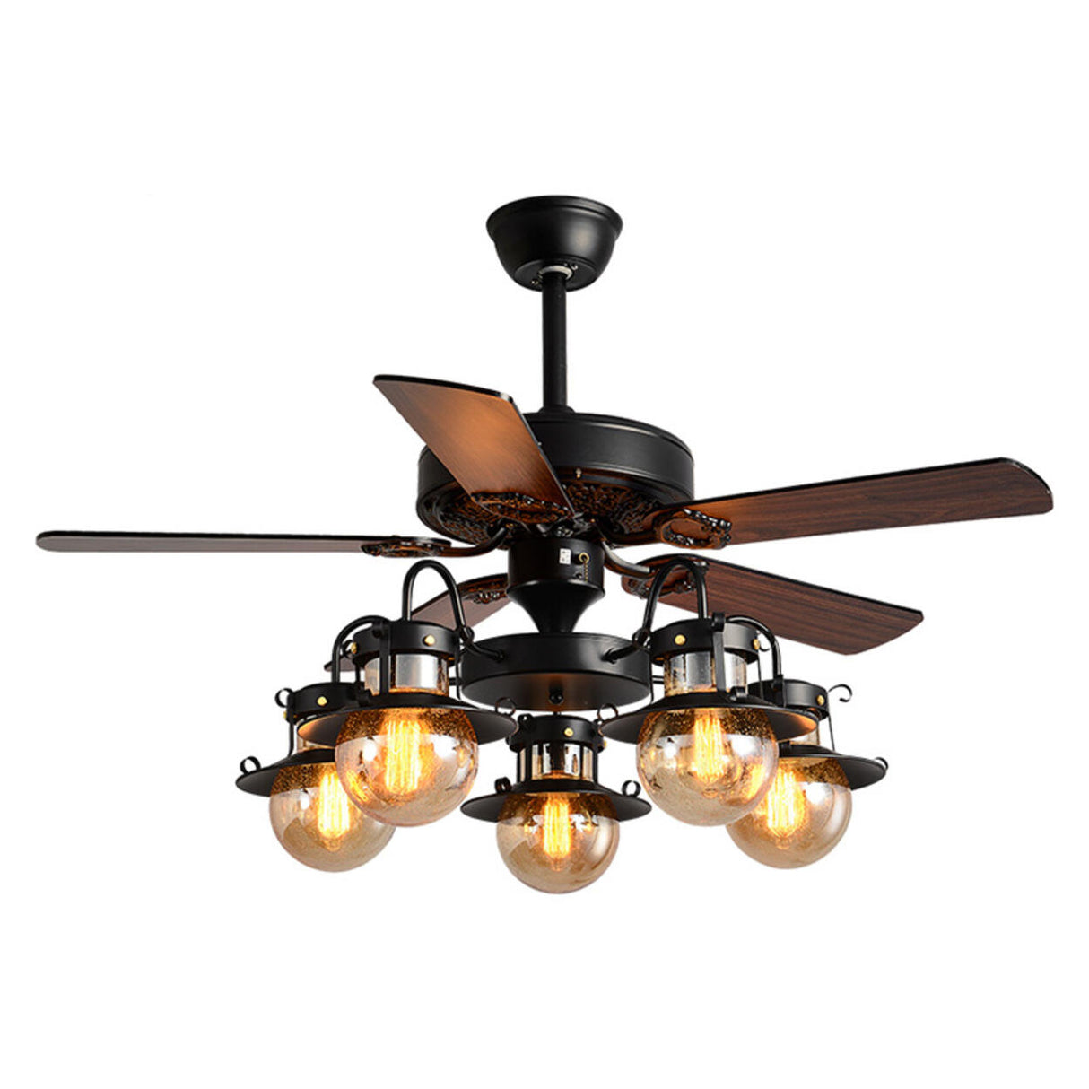 Industrial Brown Wood 5 Blades Ceiling Fan with Light Image - 5