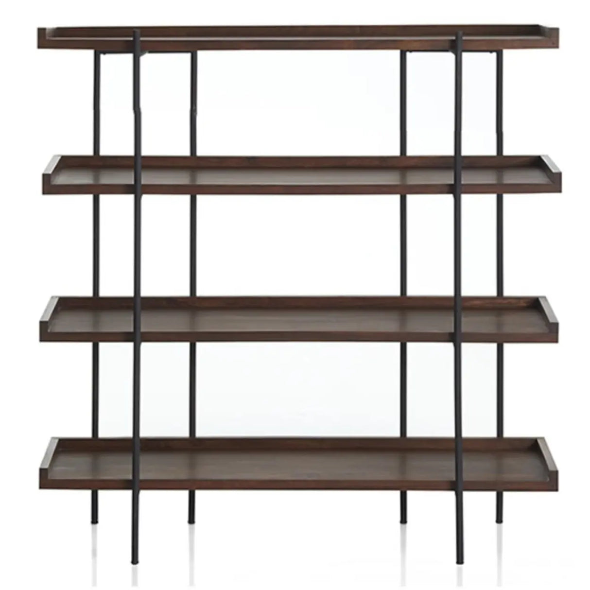Industrial Brown Wood and Metal Vertical Tiered Bookshelf Image - 2