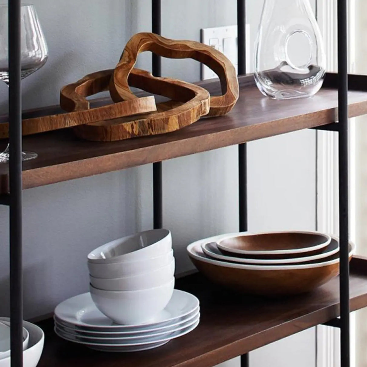 Industrial Brown Wood and Metal Vertical Tiered Bookshelf Image - 3