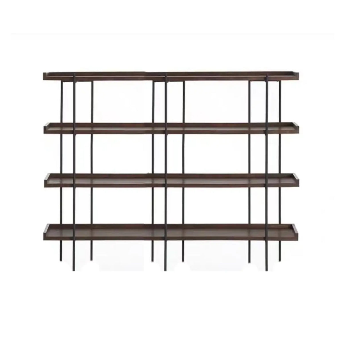 Industrial Brown Wood and Metal Vertical Tiered Bookshelf Image - 4