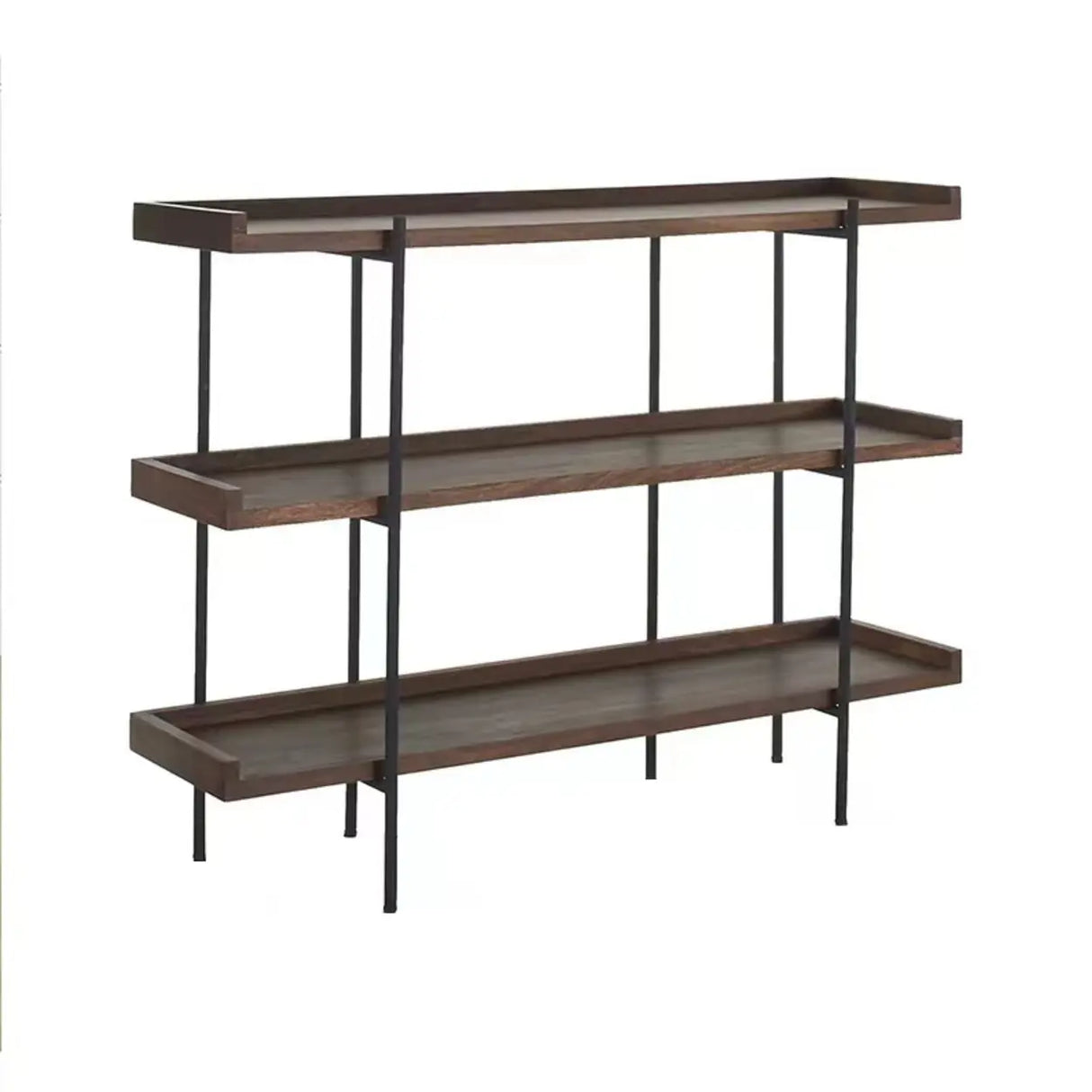 Industrial Brown Wood and Metal Vertical Tiered Bookshelf Image - 7