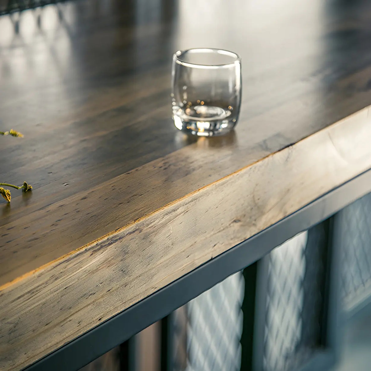 Industrial Wood Bar Table Set Gold Wire Back Cushion Stool Image - 3