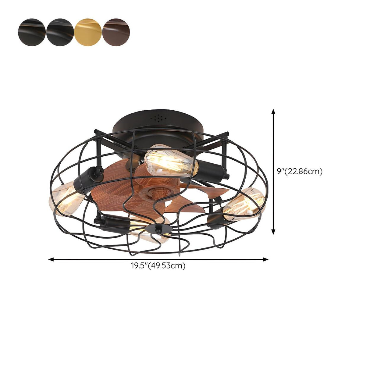 Industrial Cage Flush Mount Ceiling Fan with Light