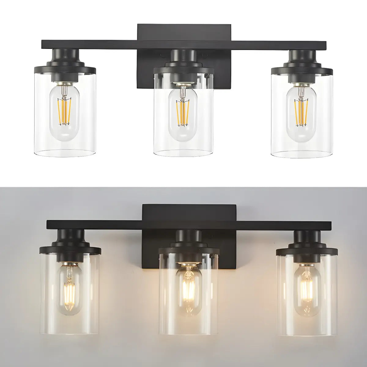 Industrial Clear Glass 3-Light Matte Black Vanity Light Image - 11