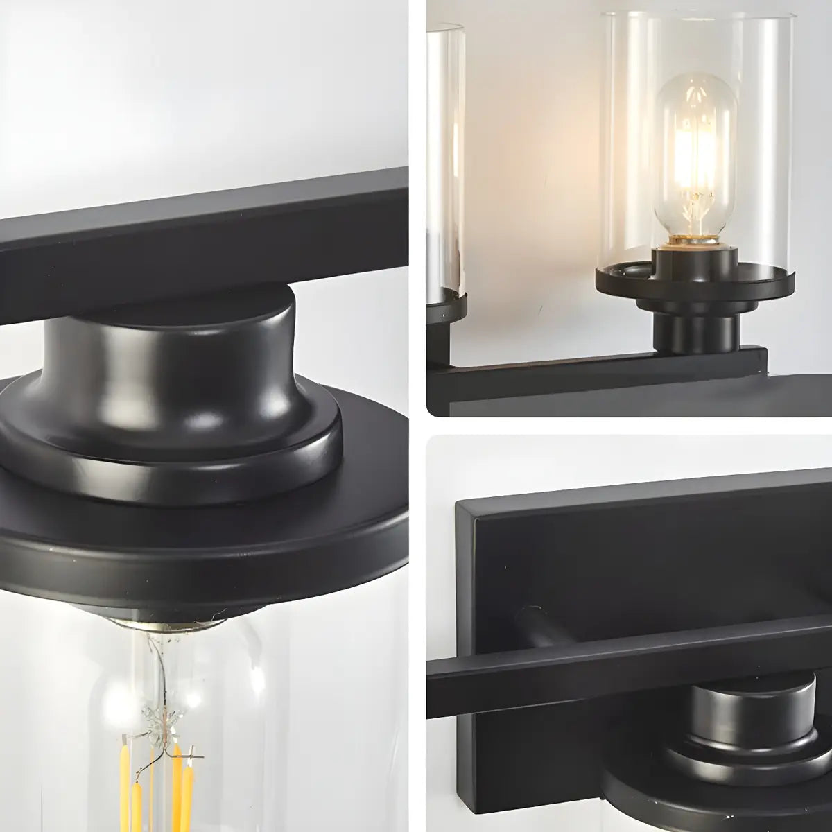 Industrial Clear Glass 3-Light Matte Black Vanity Light Image - 12