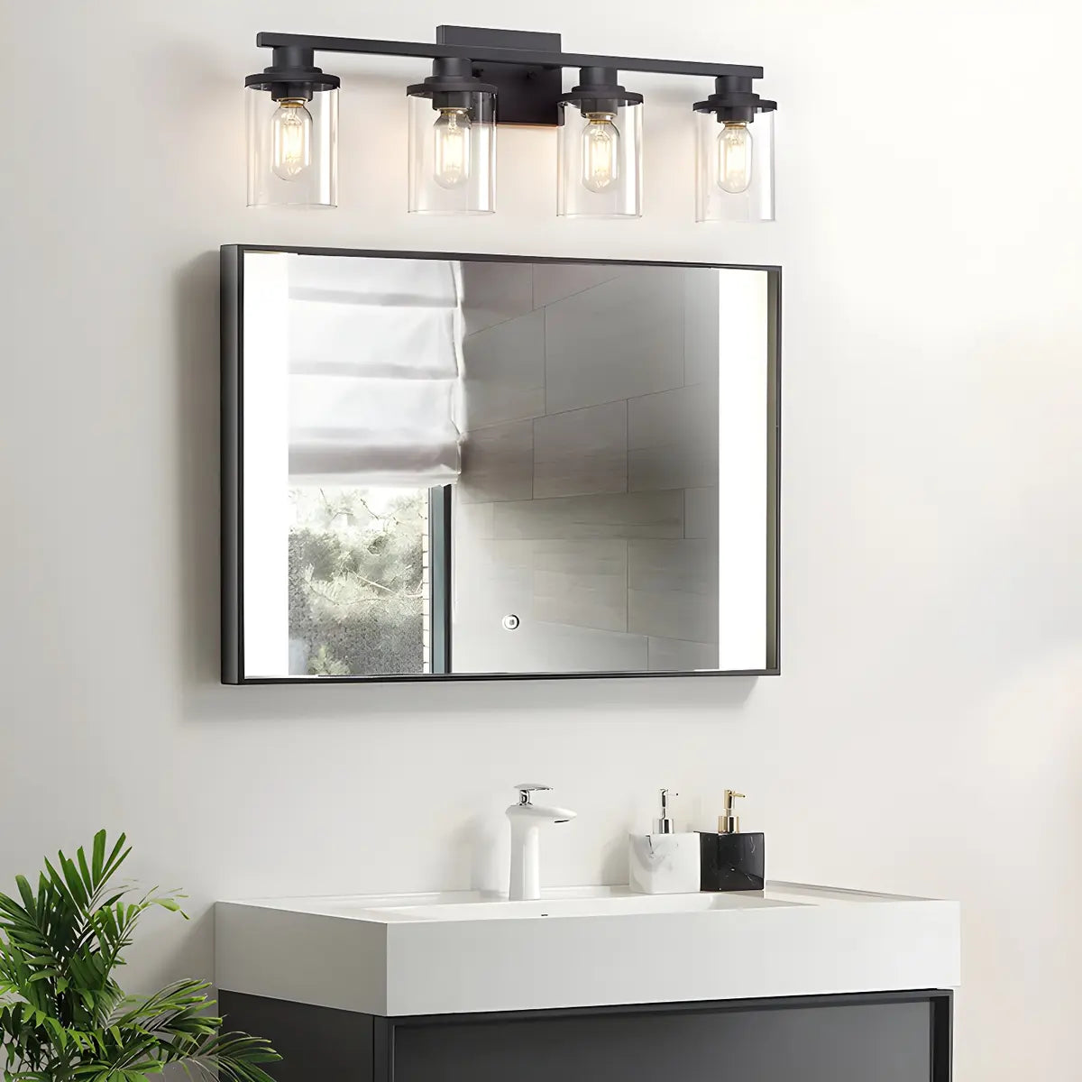 Industrial Clear Glass 3-Light Matte Black Vanity Light Image - 14
