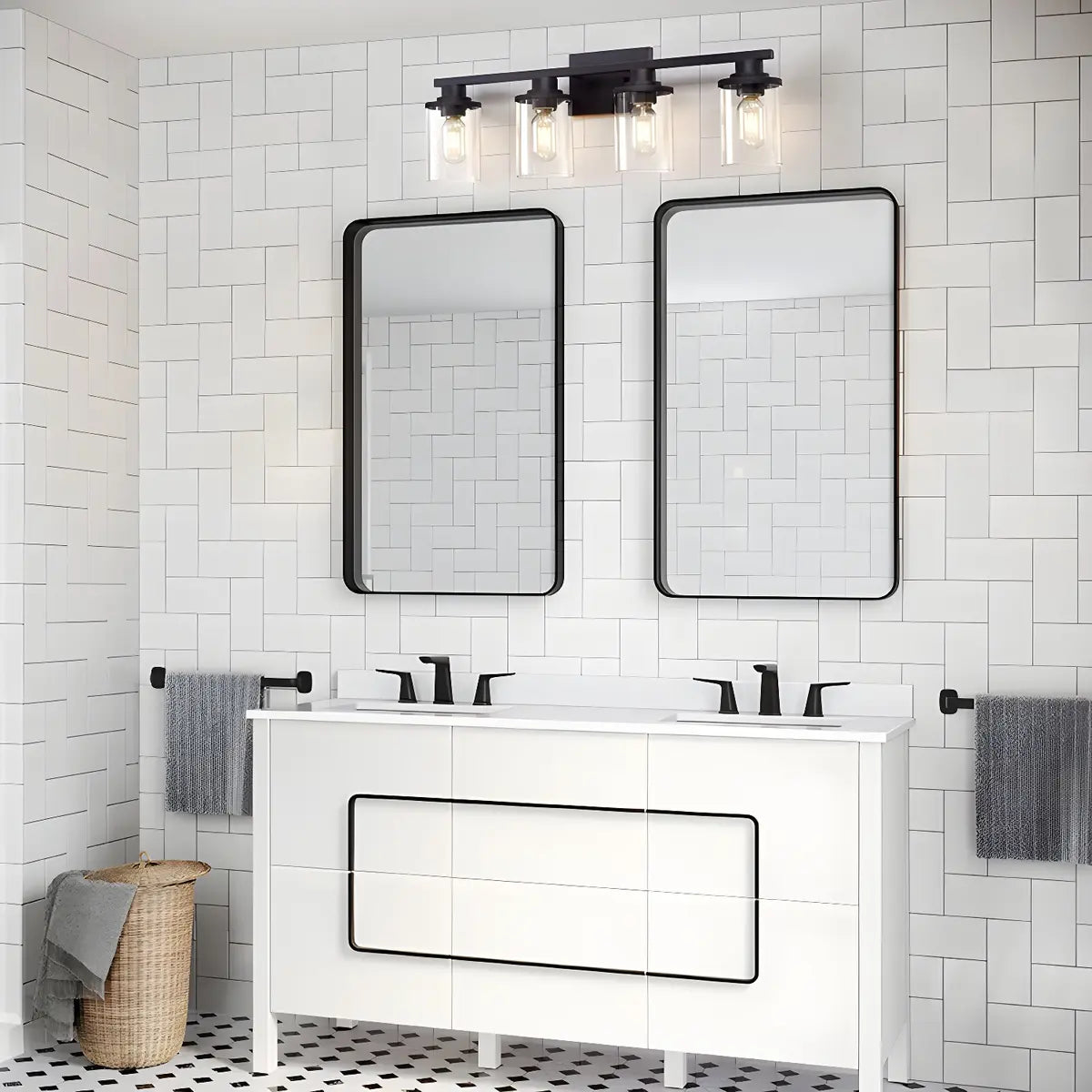 Industrial Clear Glass 3-Light Matte Black Vanity Light Image - 15