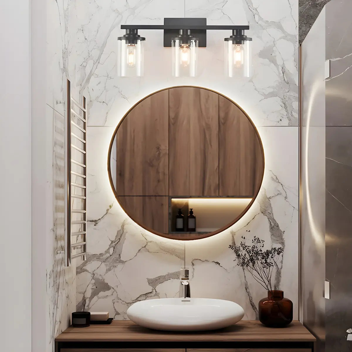 Industrial Clear Glass 3-Light Matte Black Vanity Light Image - 18