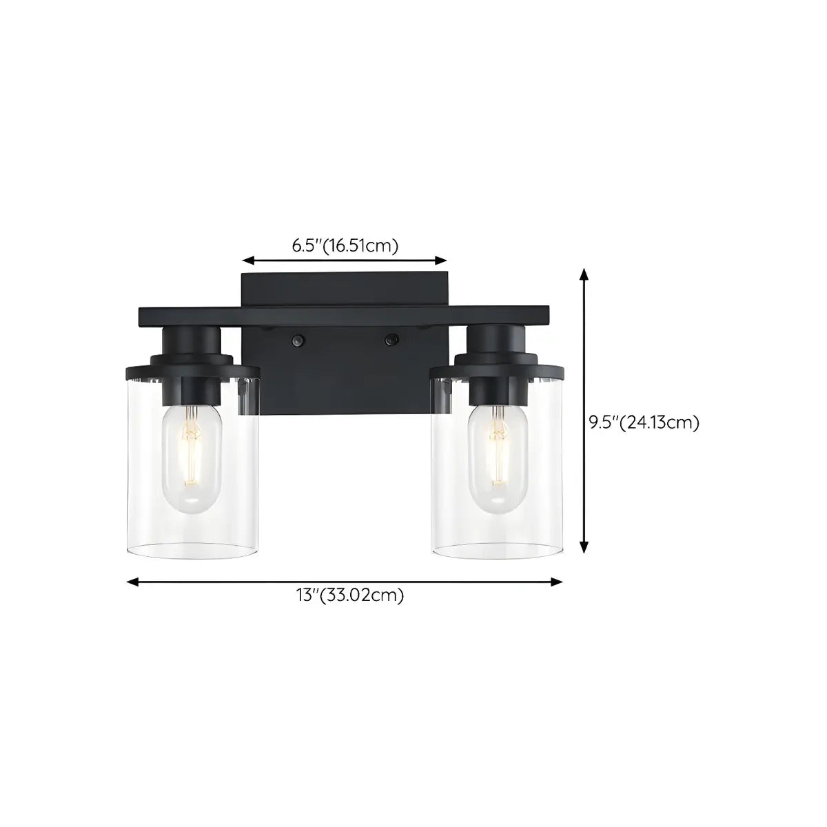 Industrial Clear Glass 3-Light Matte Black Vanity Light