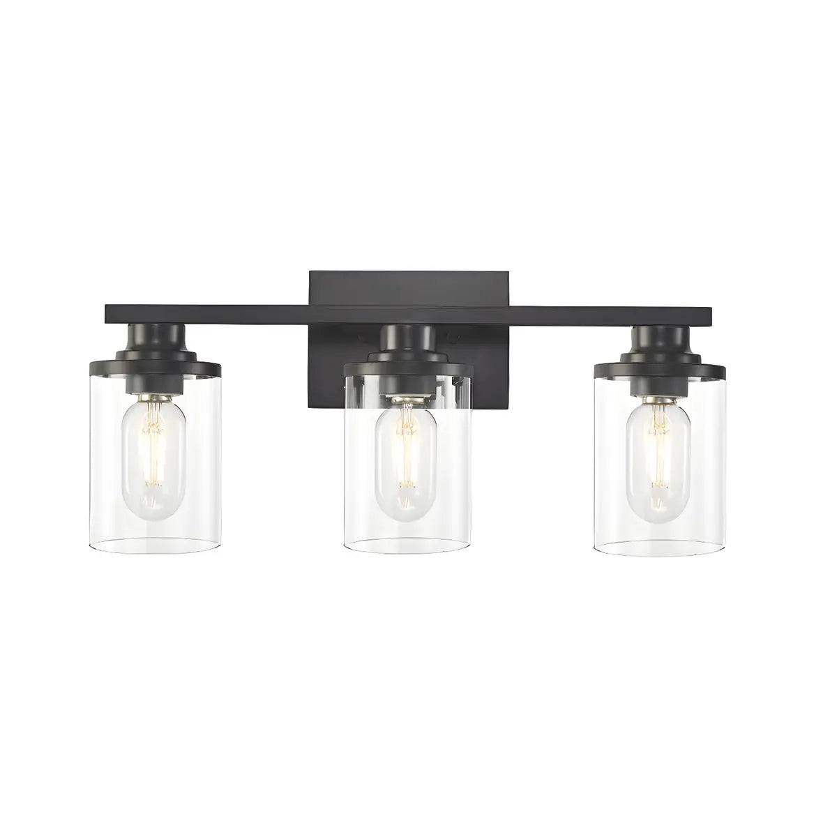 Industrial Clear Glass 3-Light Matte Black Vanity Light Image - 3
