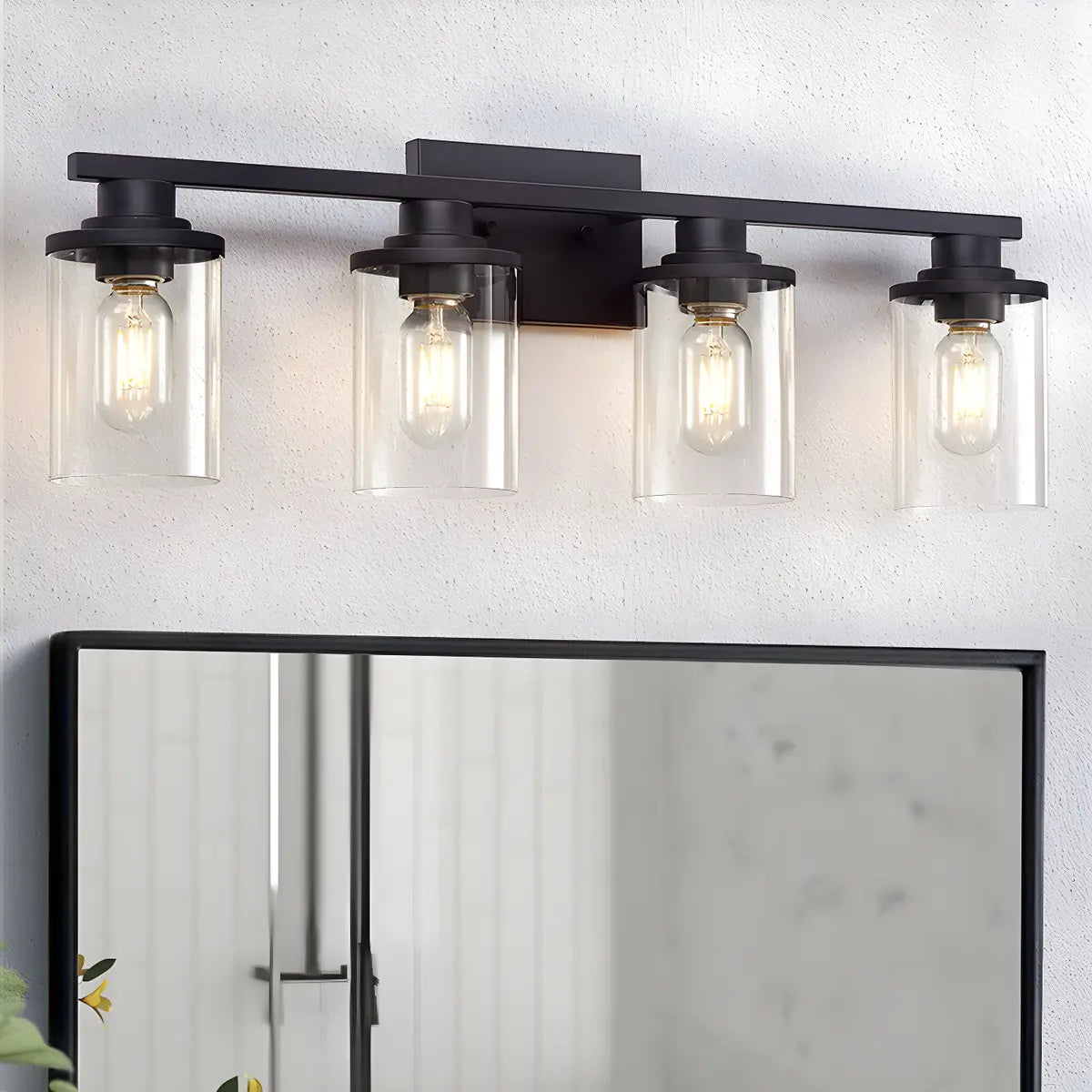Industrial Clear Glass 3-Light Matte Black Vanity Light Image - 4