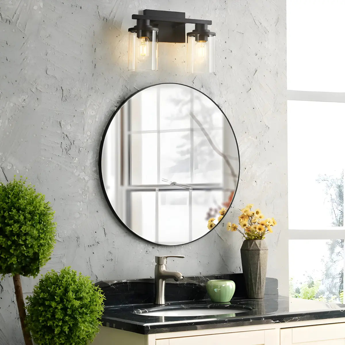 Industrial Clear Glass 3-Light Matte Black Vanity Light Image - 5