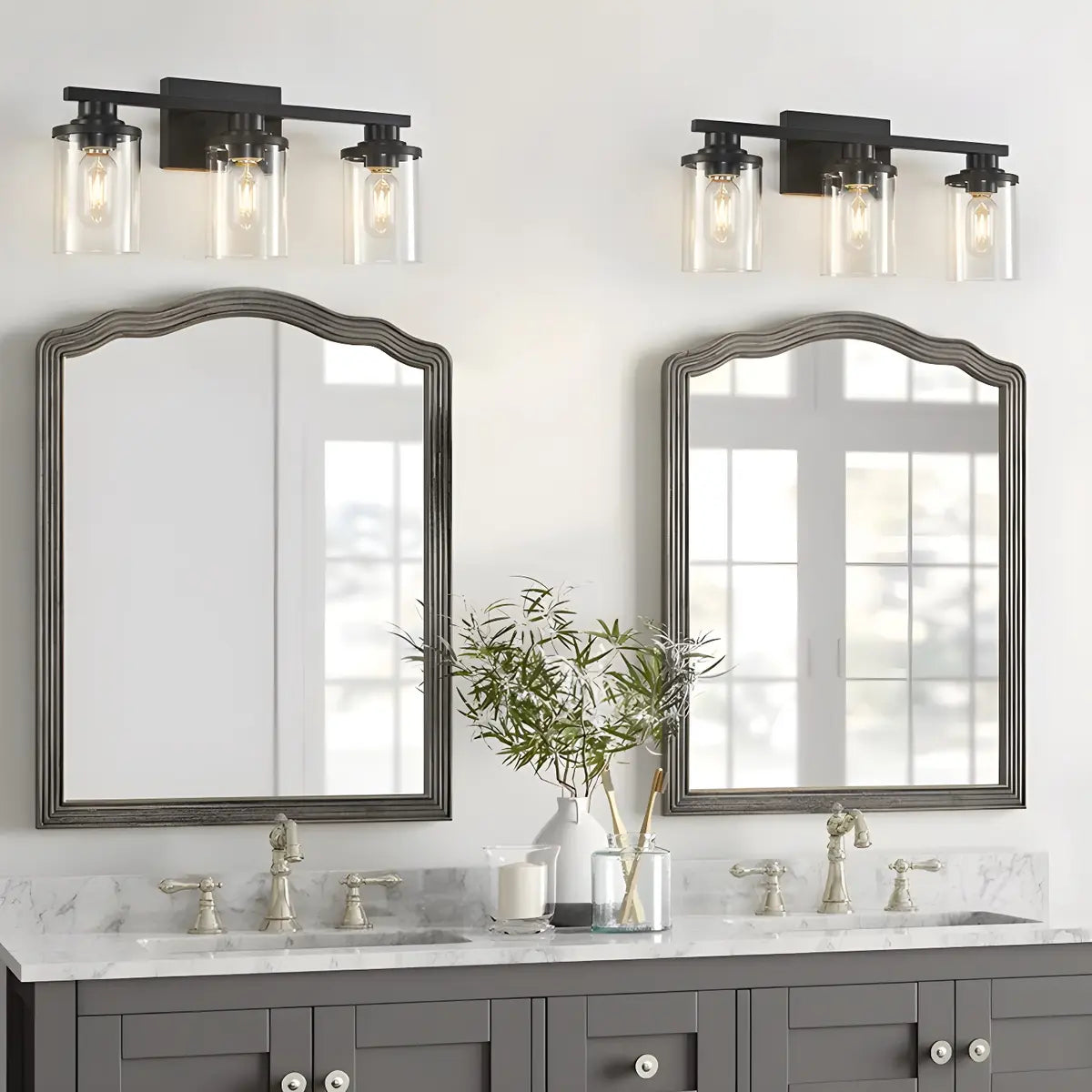 Industrial Clear Glass 3-Light Matte Black Vanity Light Image - 7