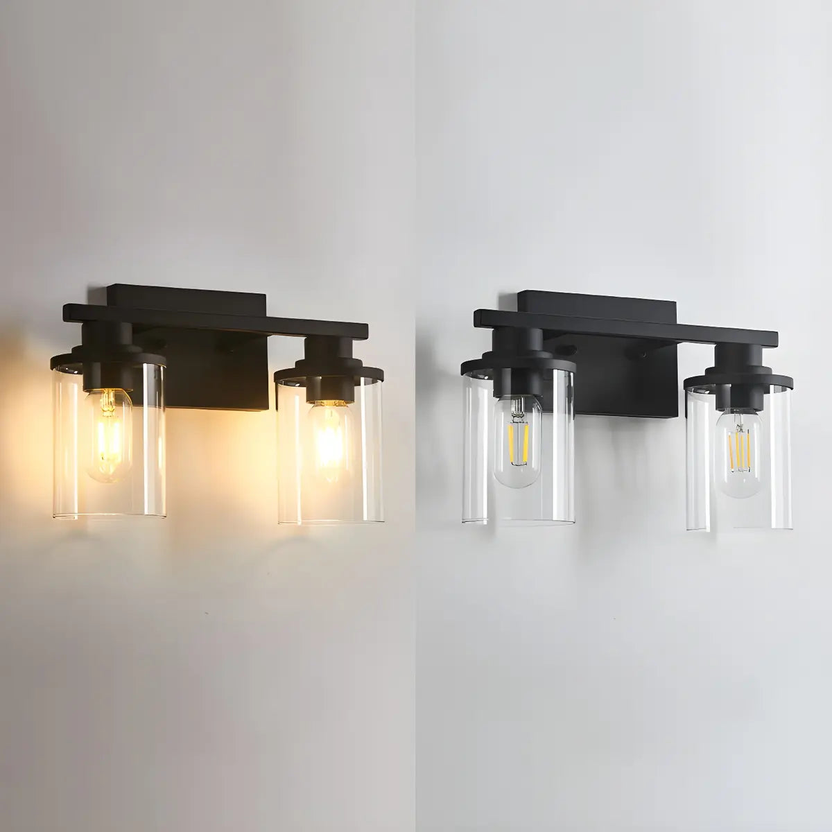 Industrial Clear Glass 3-Light Matte Black Vanity Light Image - 9