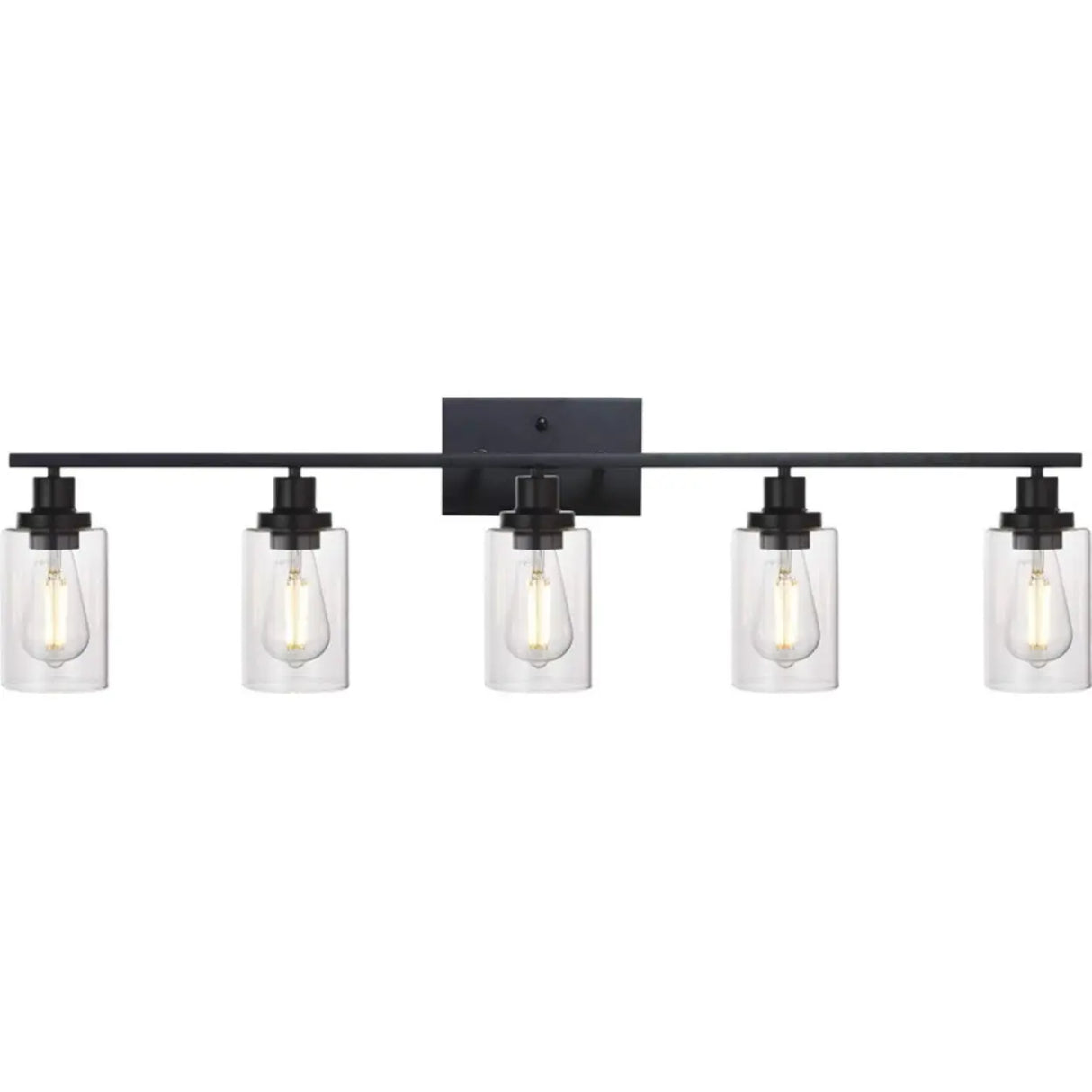 Industrial Clear Glass Black Cylinder Vanity Light Image - 18