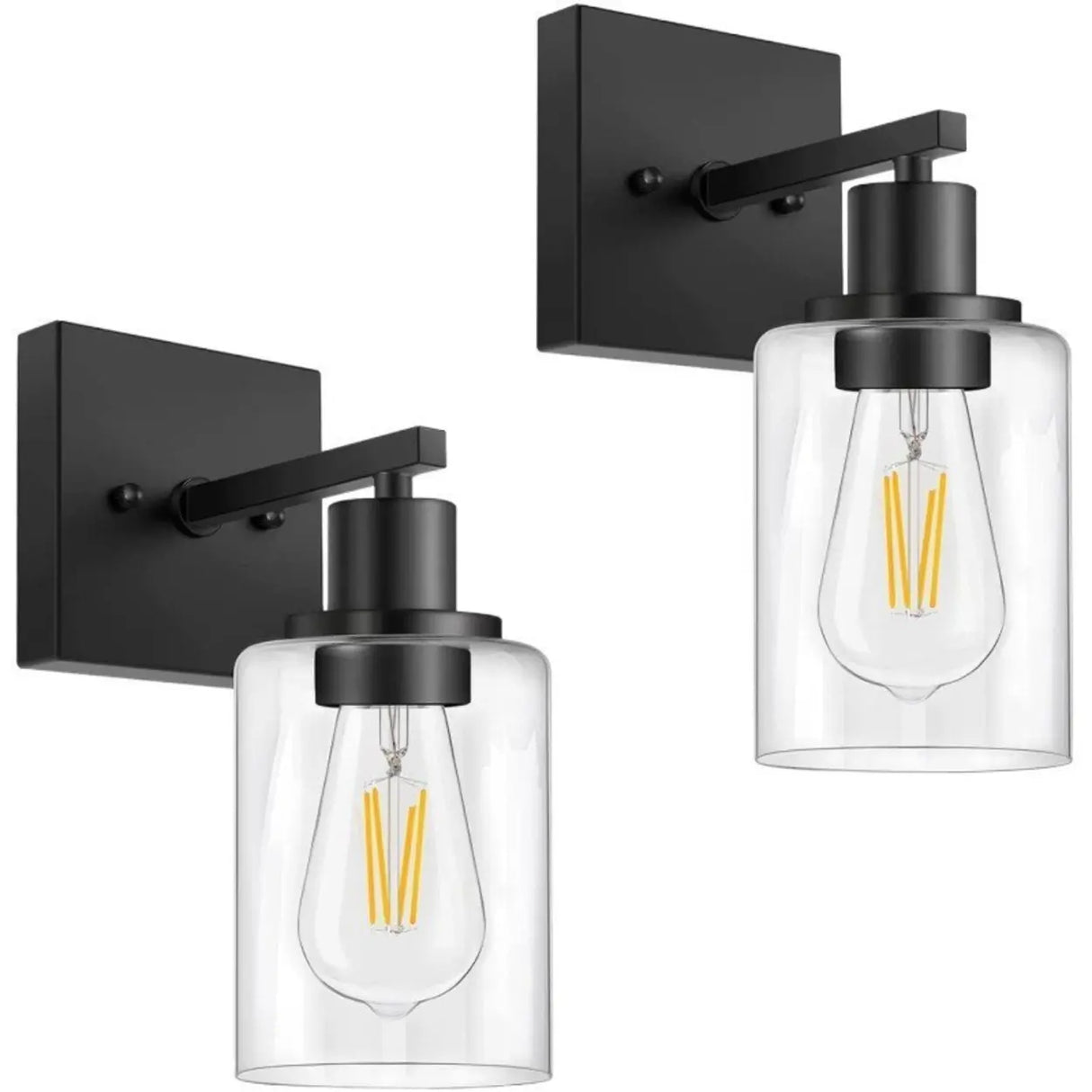 Industrial Clear Glass Black Cylinder Vanity Light Image - 20