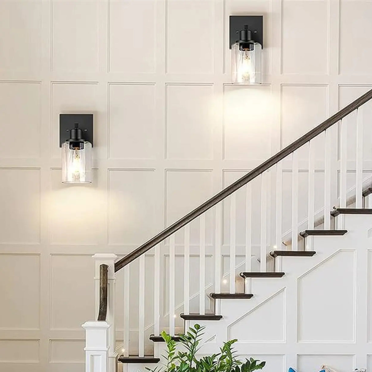 Industrial Clear Glass Black Cylinder Vanity Light Image - 3