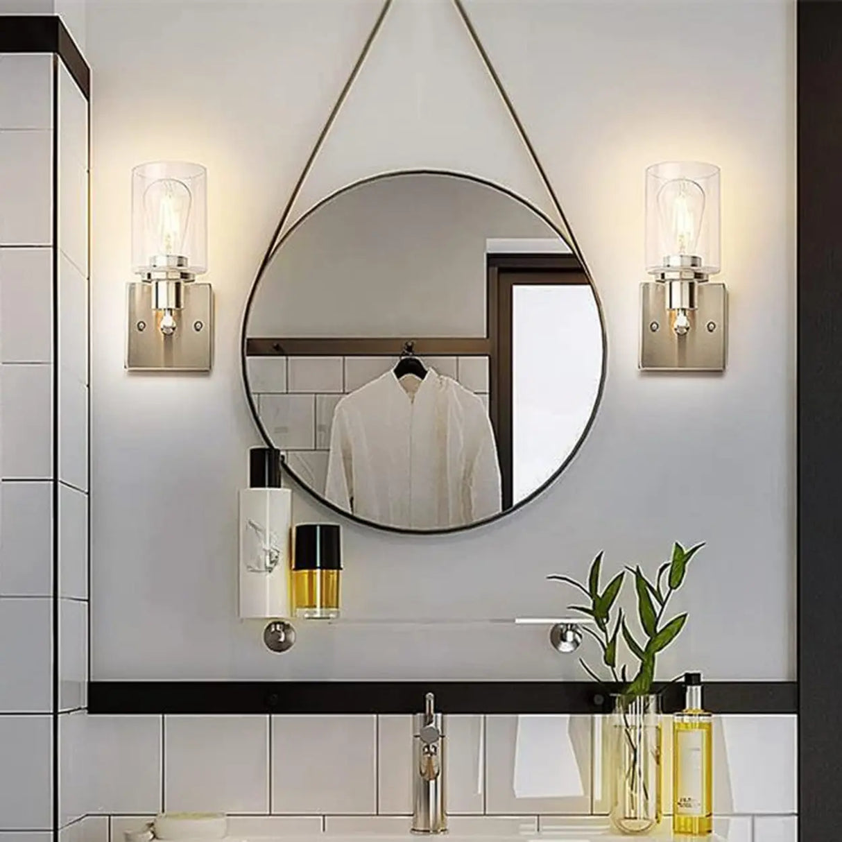 Industrial Clear Glass Black Cylinder Vanity Light Image - 4