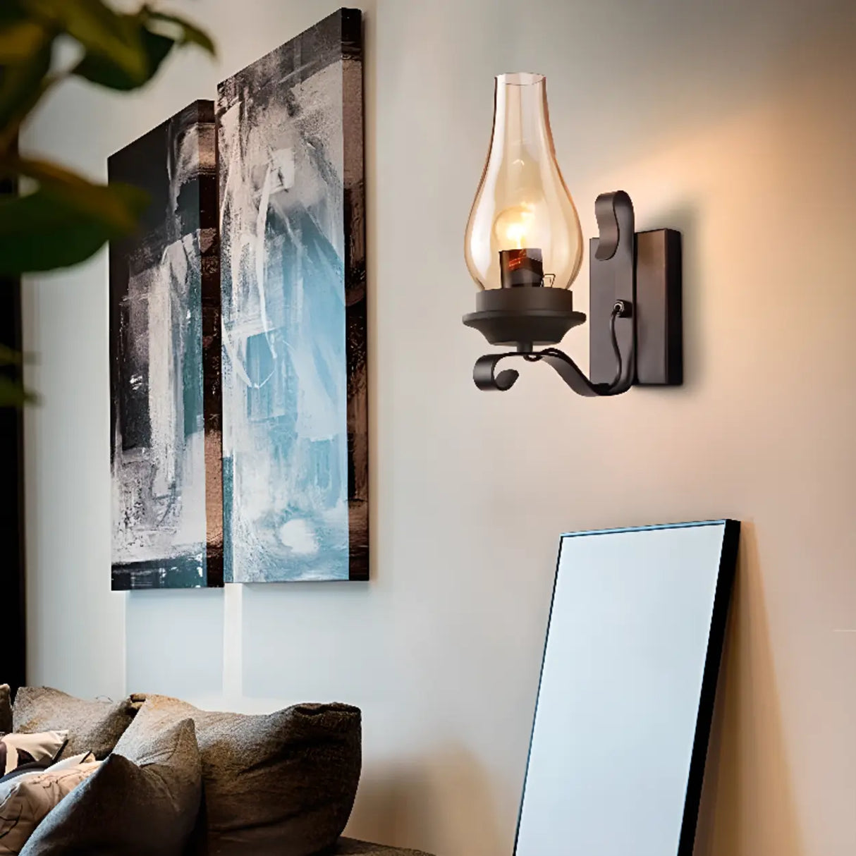 Industrial Clear Glass Black Geometric Wall Sconce Image - 3