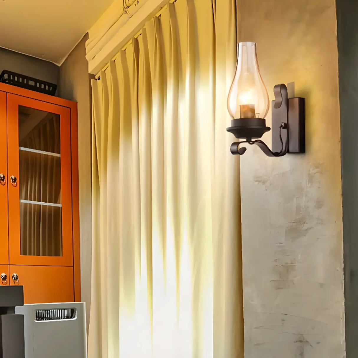 Industrial Clear Glass Black Geometric Wall Sconce Image - 4