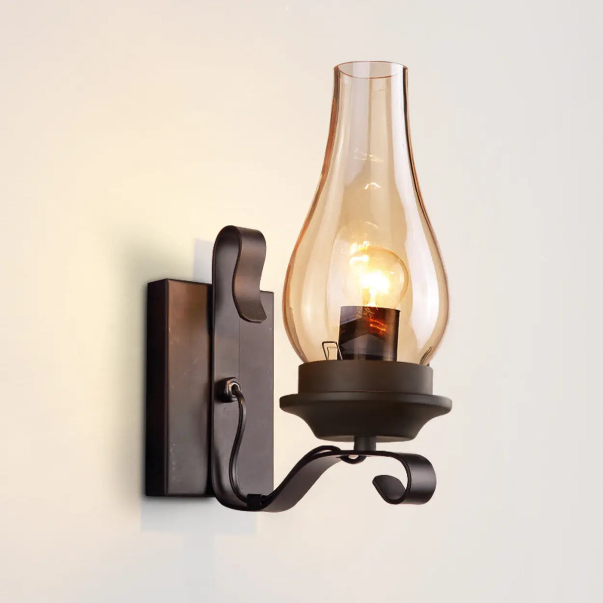 Industrial Clear Glass Black Geometric Wall Sconce Image - 6