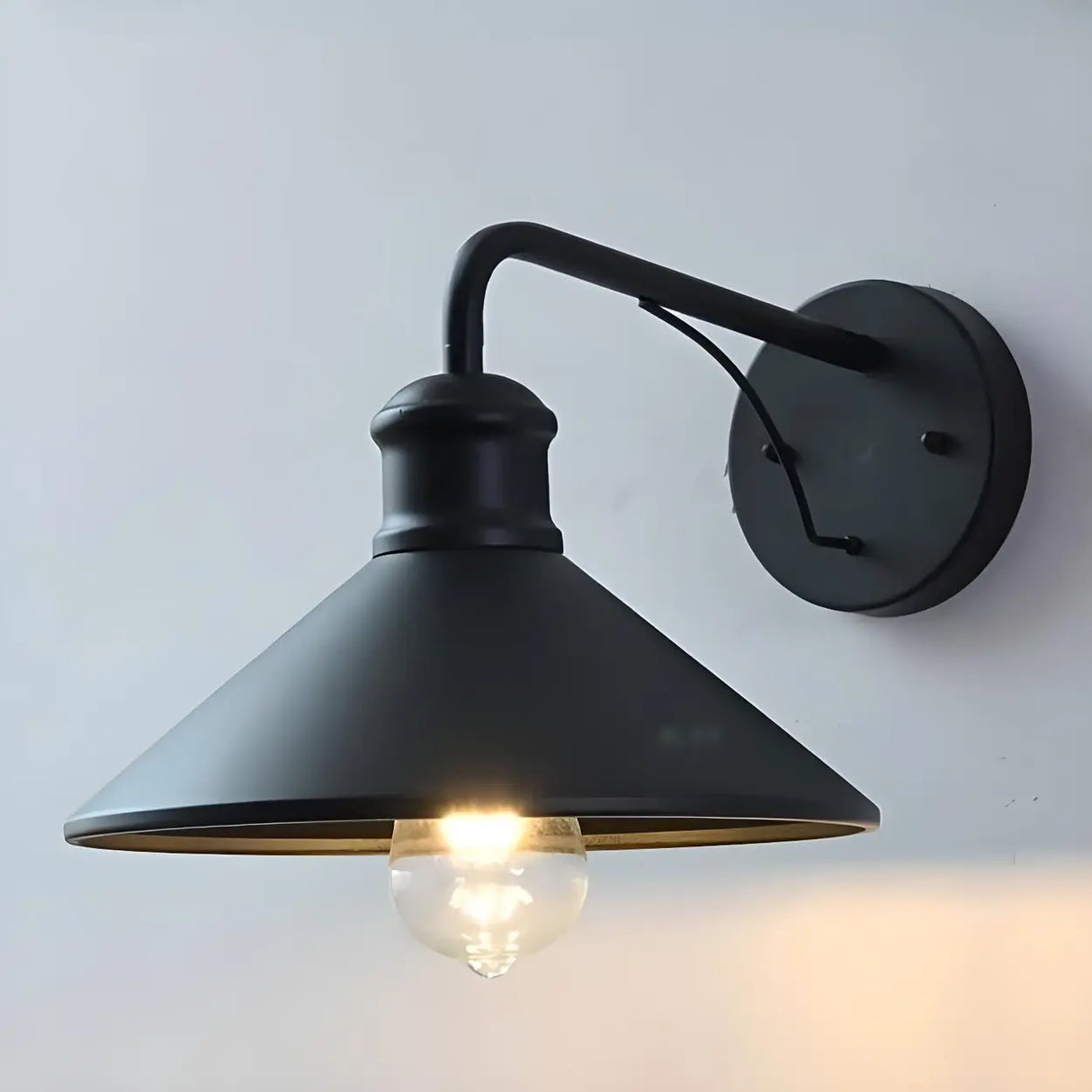 Industrial Cone Metal Black Mini Exterior Wall Light Image - 10