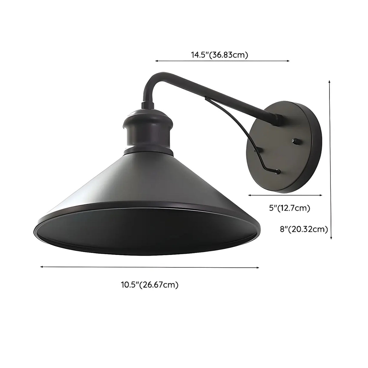 Industrial Cone Metal Black Mini Exterior Wall Light Image - 14