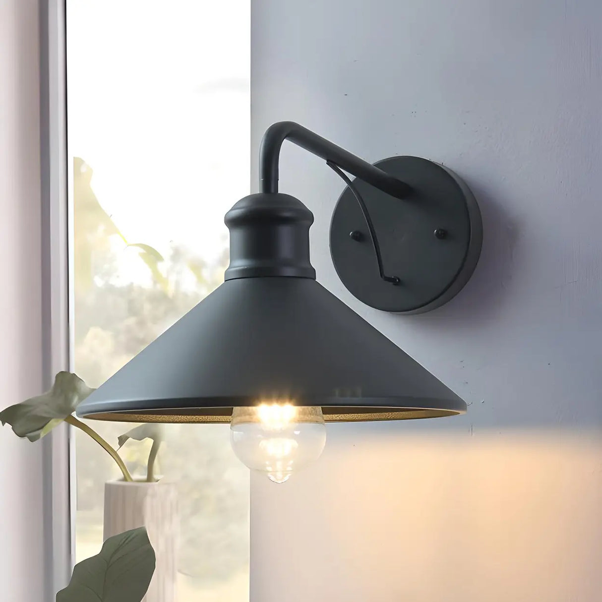 Industrial Cone Metal Black Mini Exterior Wall Light Image - 4