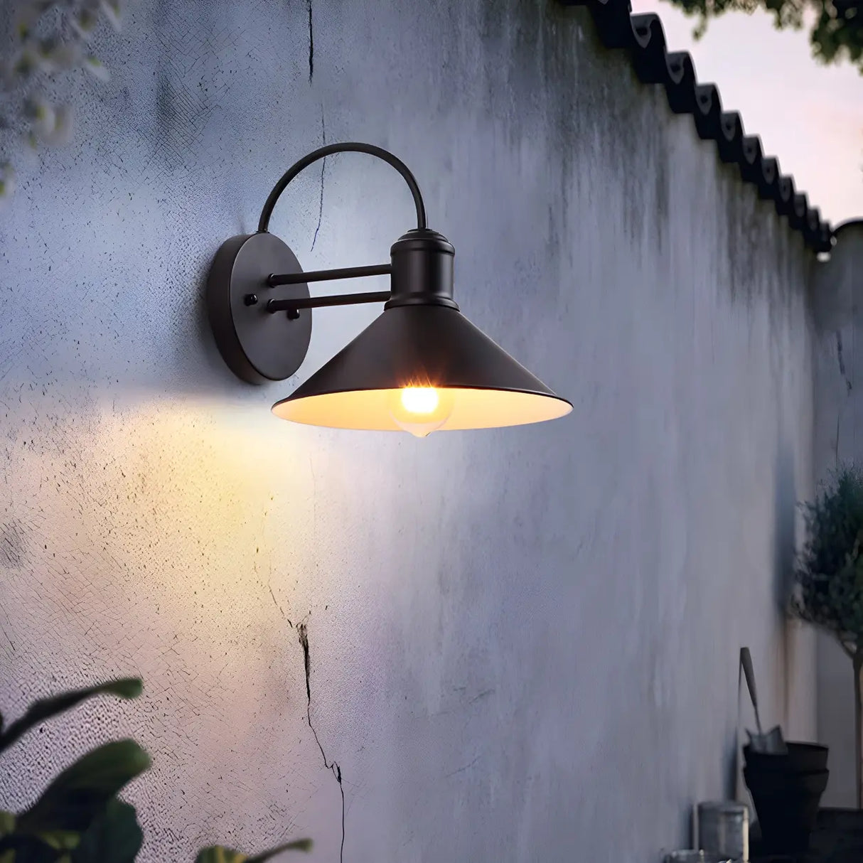 Industrial Cone Metal Outdoor Black Mini Wall Light Image - 14