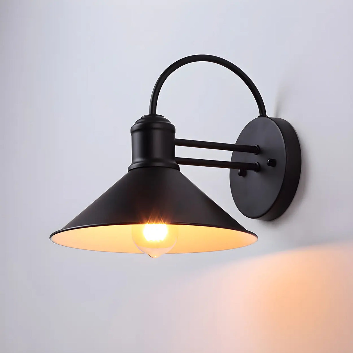 Industrial Cone Metal Outdoor Black Mini Wall Light Image - 7