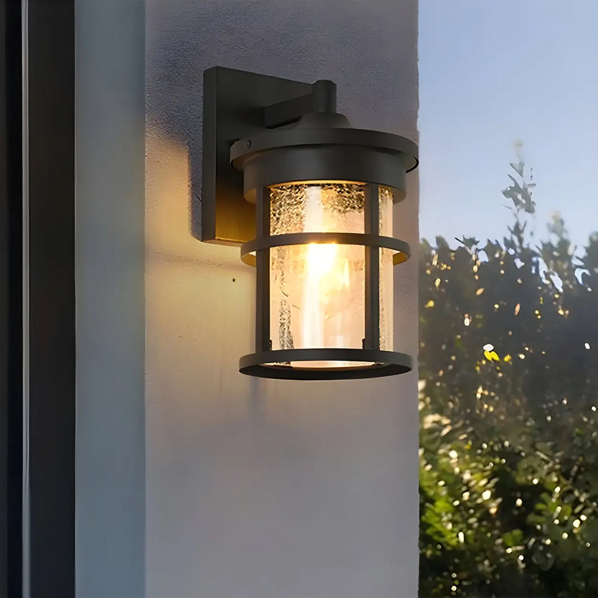 Industrial Cylinder Crackle Glass Outdoor Wall Sconce Image - 8