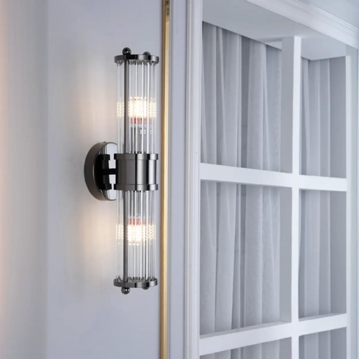 Industrial Cylindrical Crystal Glass Wall Sconce Image - 7