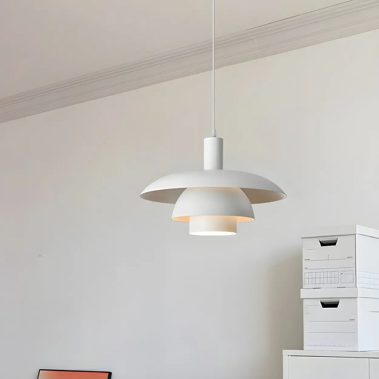 Industrial Dining Room Red Metal Multi-Tier Pendant Light Image - 1