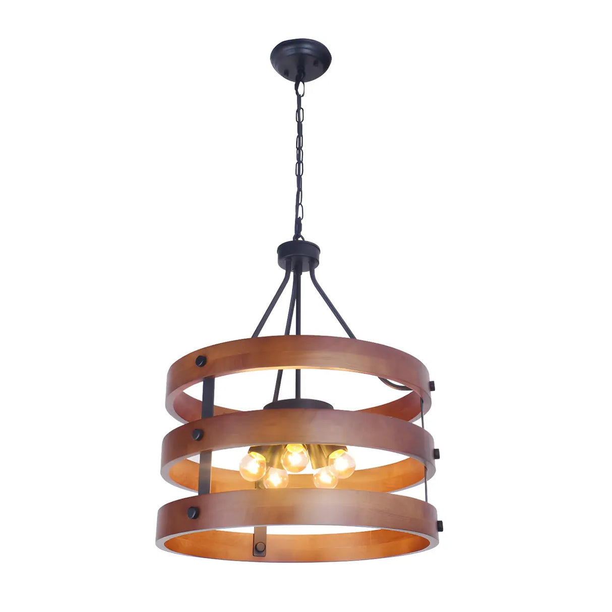 Industrial Dining Room Wooden 3 Layers Ring Chandelier Image - 1