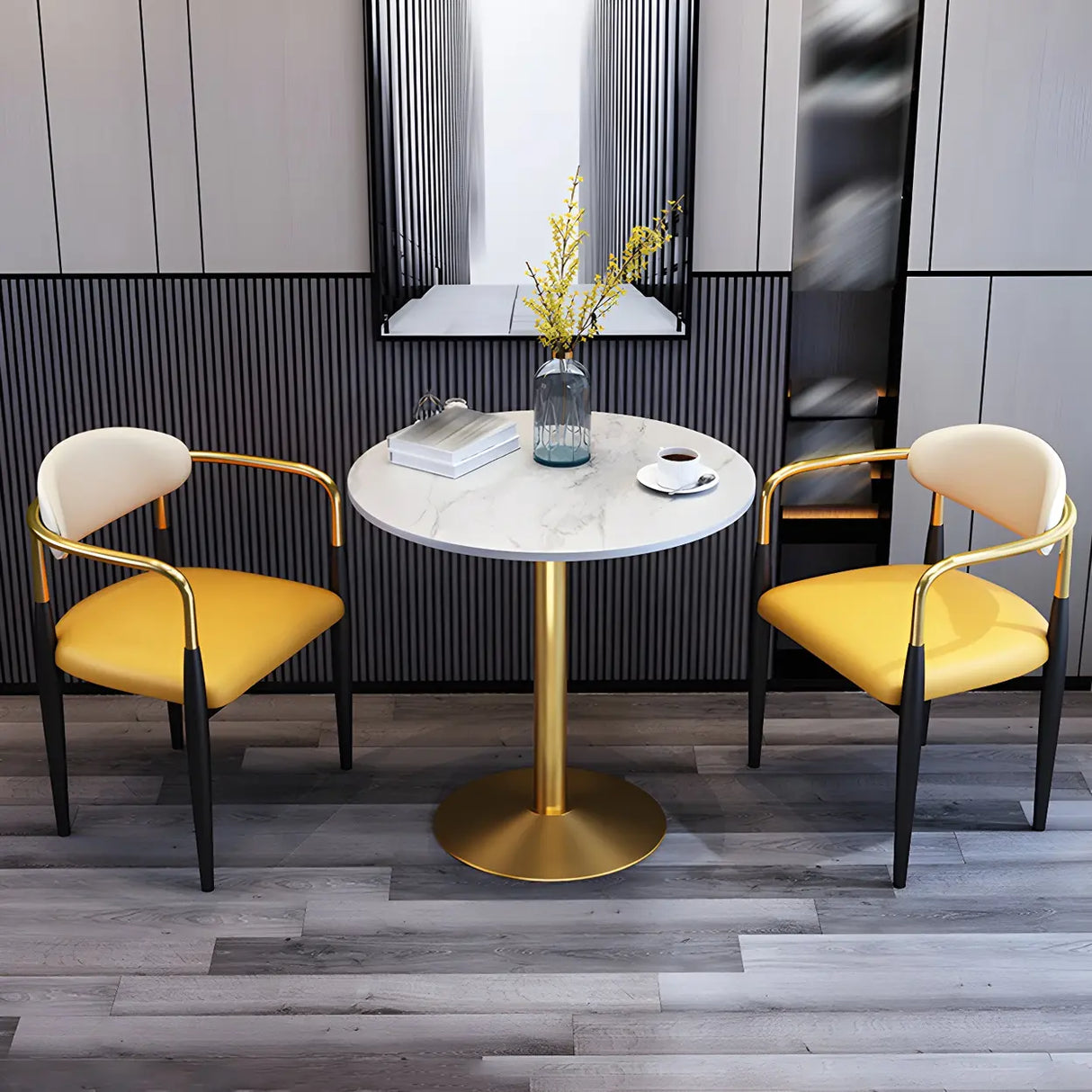 Industrial Faux Leather Open Back Armrest Dining Chair Image - 4