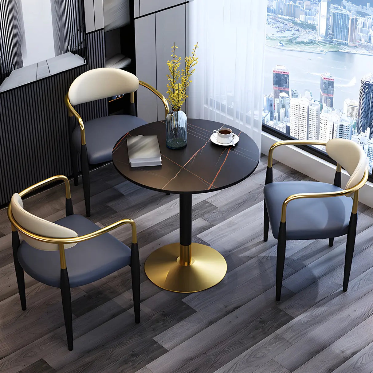 Industrial Faux Leather Open Back Armrest Dining Chair Image - 5