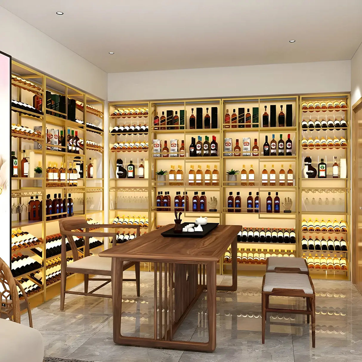 Industrial Freestanding Gold Tall Metal Shelving Wine Rack Image - 4