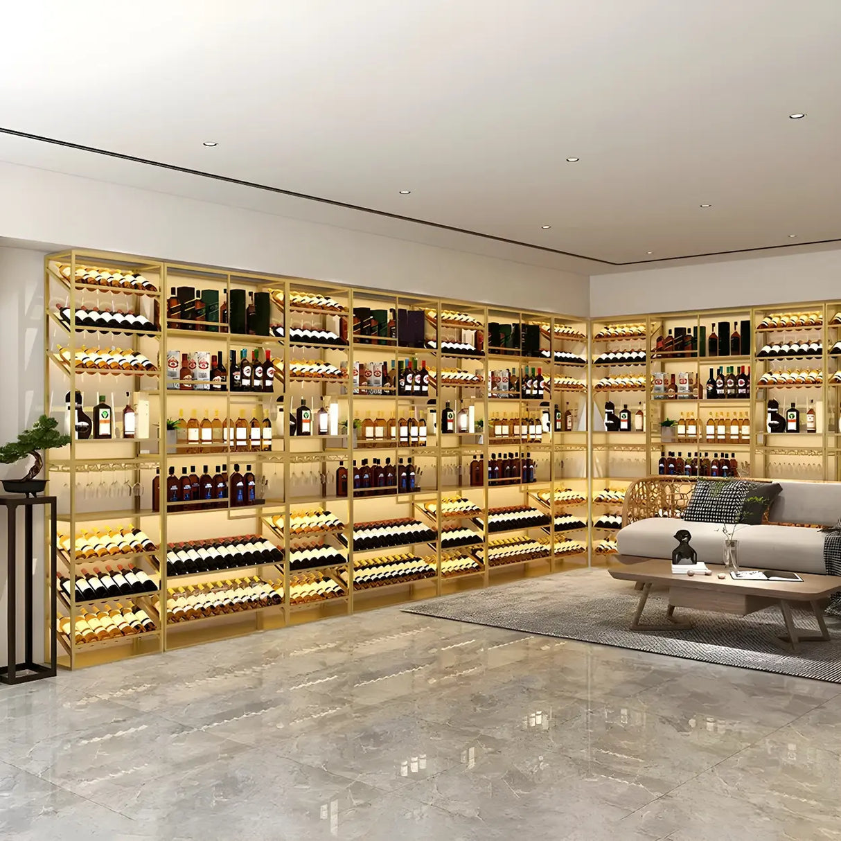 Industrial Freestanding Gold Tall Metal Shelving Wine Rack Image - 6