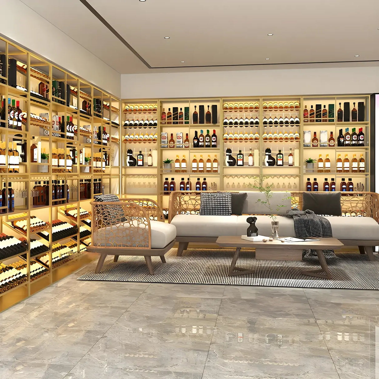 Industrial Freestanding Gold Tall Metal Shelving Wine Rack Image - 7