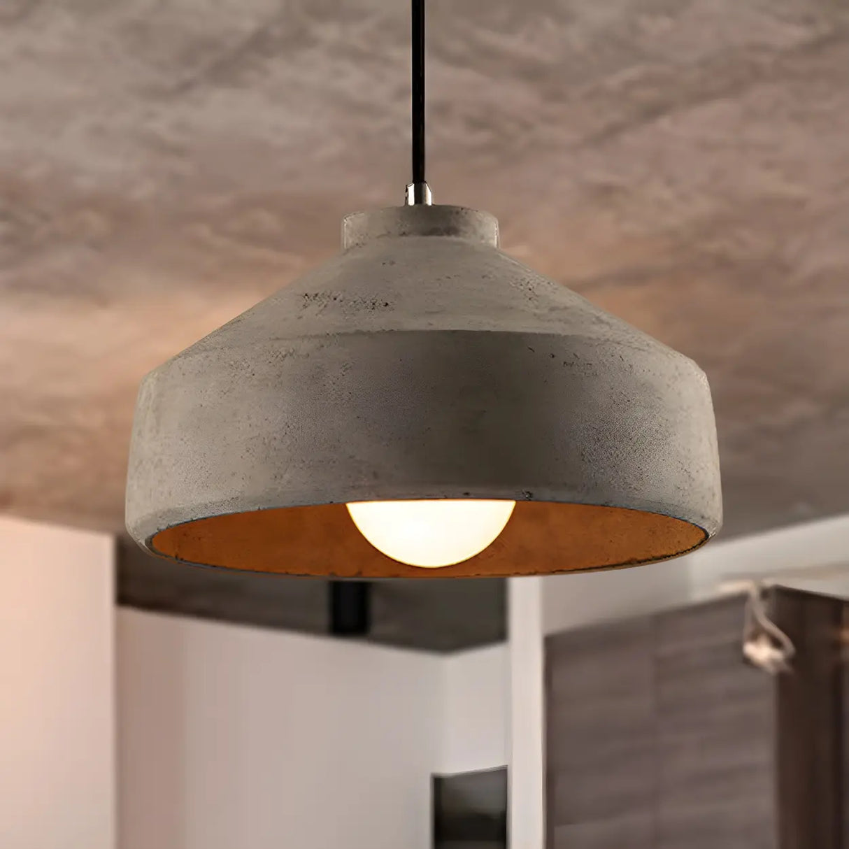 Industrial Geometric Grey Cement Hanging Pendant Light Image - 1