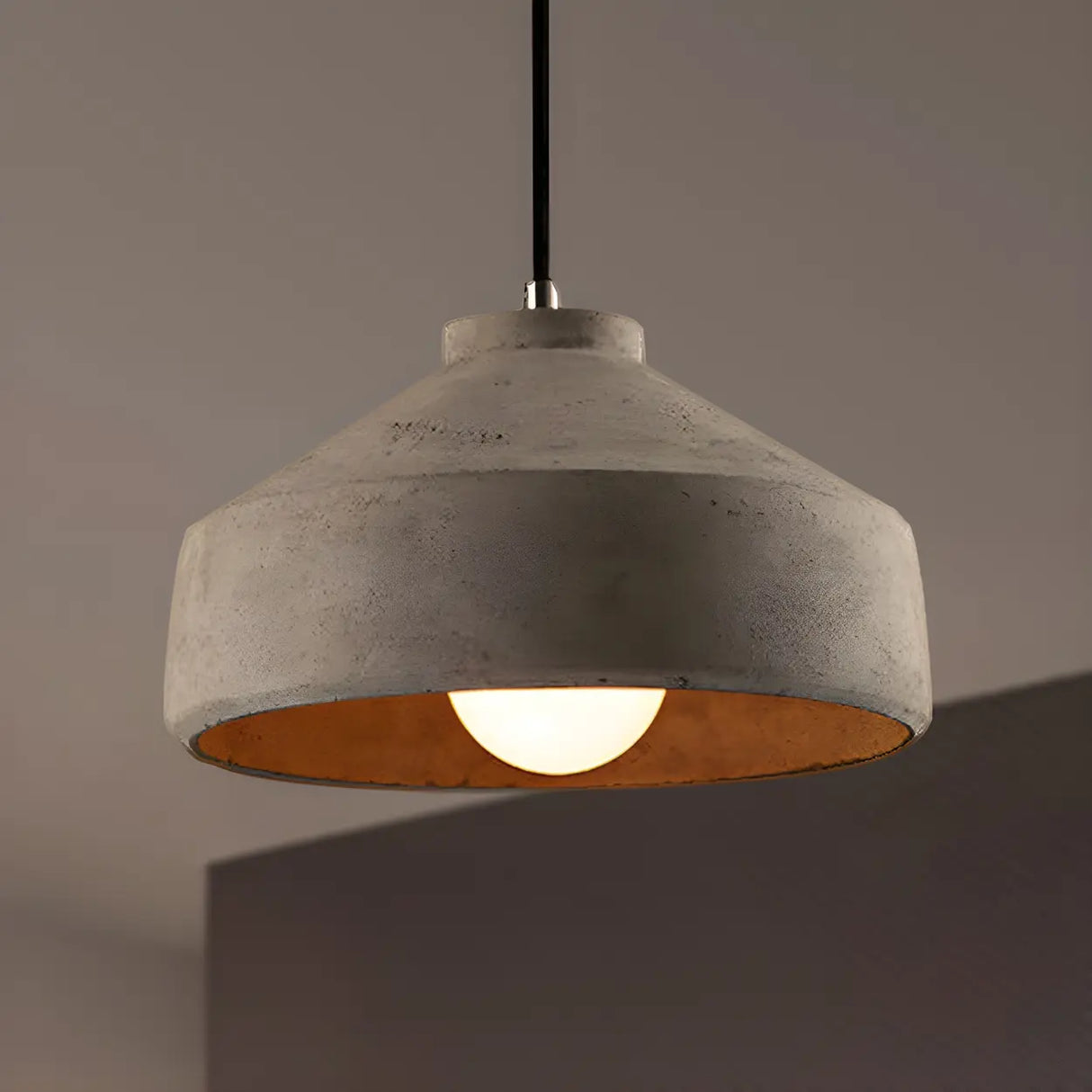 Industrial Geometric Grey Cement Hanging Pendant Light Image - 6