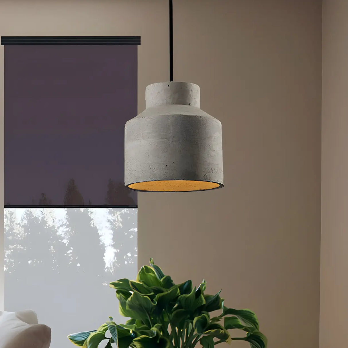 Industrial Geometric Grey Cement Hanging Pendant Light Image - 8