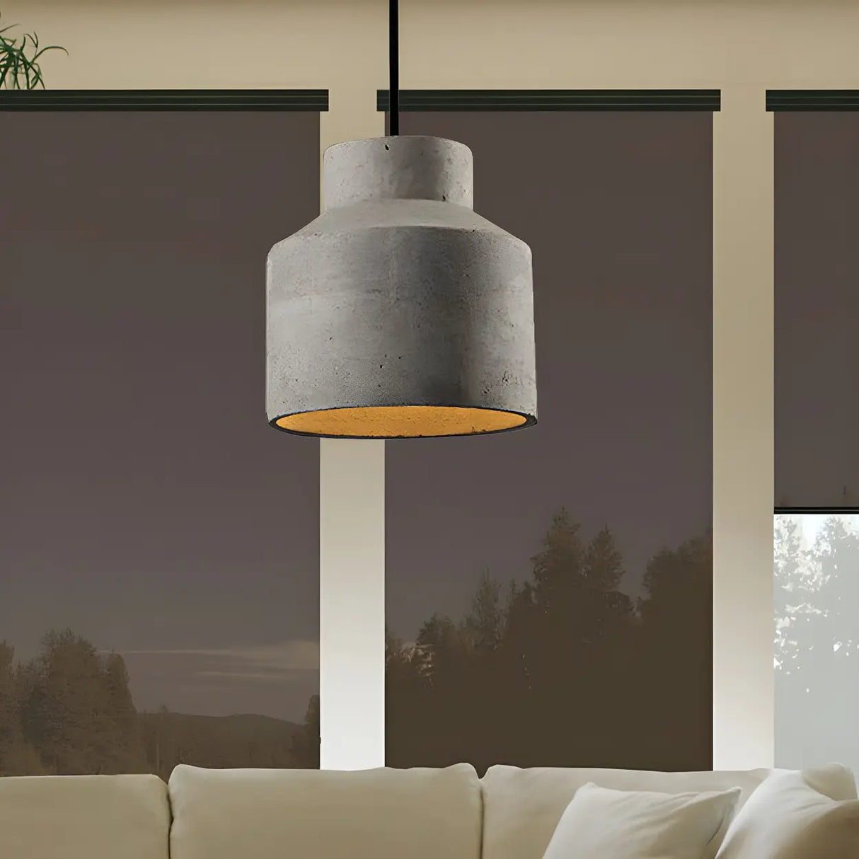 Industrial Geometric Grey Cement Hanging Pendant Light Image - 9