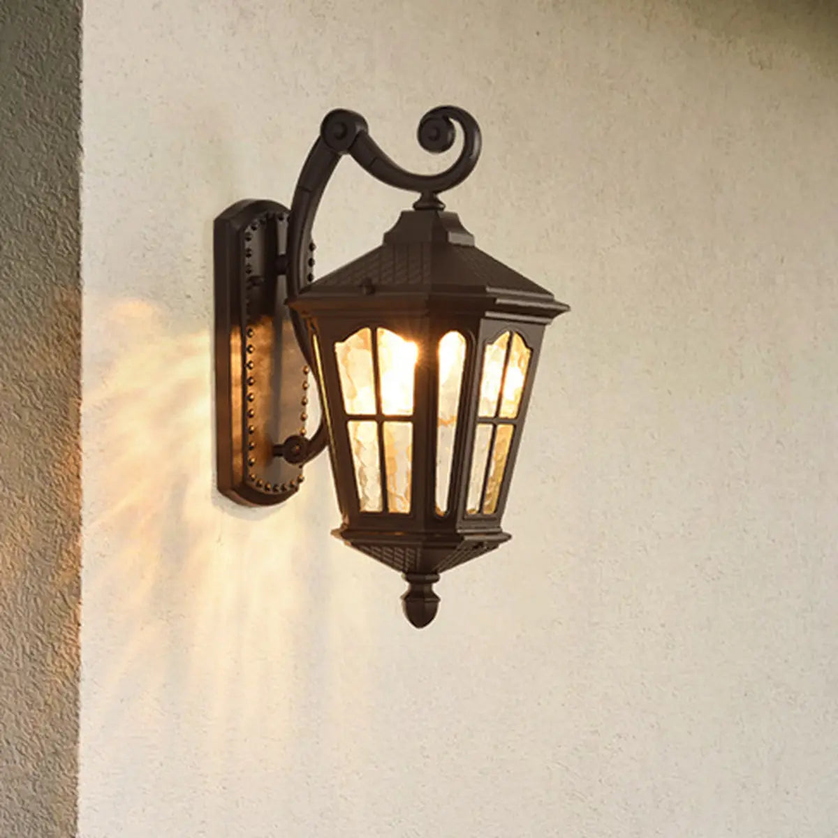 Industrial Geometric Lantern Outdoor Glass Wall Light Image - 3