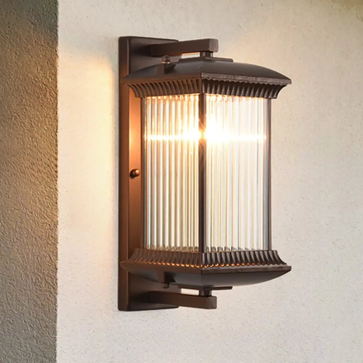 Industrial Geometric Lantern Outdoor Glass Wall Light Image - 4